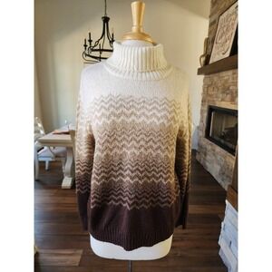 VTG Y2K Carolyn Taylor Knit Brown Zigzag Ombre Chevron Preppy Turtleneck Sweater